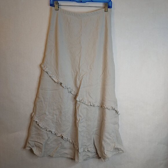Chalet Linen Maxi Skirt Women's L Ruffles Elastic Pull On Waist Resort Vacation - Picture 5 of 10